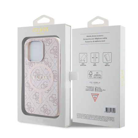 Husa pentru iPhone 15 Pro - Guess 4G Collection Leather MagSafe (GUHMP15LG4GFRP) - Pink