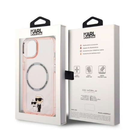 Husa iPhone 15 / iPhone 14 / iPhone 13 - Karl Lagerfeld Hardcase MagSafe (KLHMP14SHNKCIP) - Pink Iconic KarlandChoupette