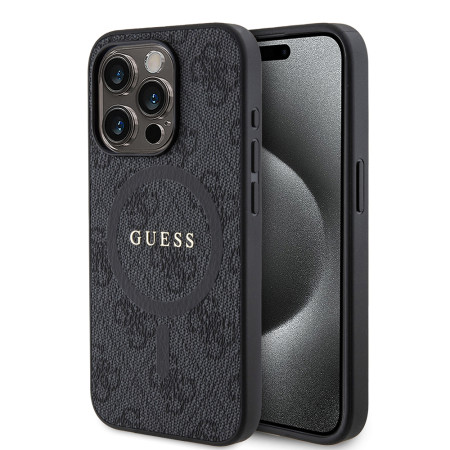 Husa pentru iPhone 15 Pro - Guess 4G Collection Leather MagSafe (GUHMP15LG4GFRK) - Black