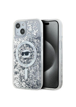 Husa pentru iPhone 15 / iPhone 14 / iPhone 13 - Karl Lagerfeld Liquid Glitter MagSafe (KLHMP14SLGCHSGH) - Clear Choupette Head