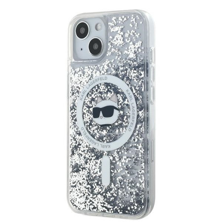 Husa pentru iPhone 15 / iPhone 14 / iPhone 13 - Karl Lagerfeld Liquid Glitter MagSafe (KLHMP14SLGCHSGH) - Clear Choupette Head