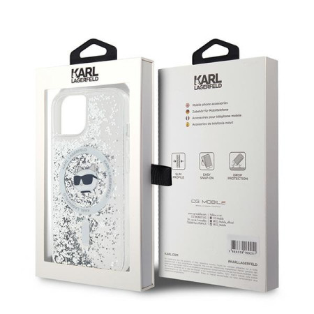 Husa pentru iPhone 15 / iPhone 14 / iPhone 13 - Karl Lagerfeld Liquid Glitter MagSafe (KLHMP14SLGCHSGH) - Clear Choupette Head