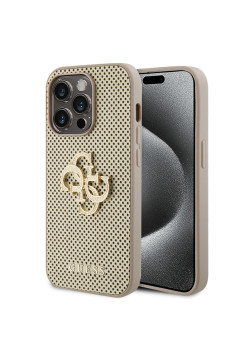 Husa pentru iPhone 15 Pro Max - Guess Leather Perforated 4G (GUHCP15XPSP4LGD) - Gold