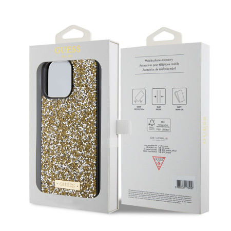 Husa pentru iPhone 15 Pro - Rhinestone Metal Logo (GUHCP15XPFGSBSD) - Yellow