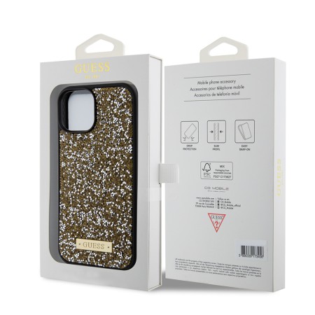 Husa pentru iPhone 15 / iPhone 14 / iPhone 13 - Rhinestone Metal Logo (GUHCP15SPFGSBSD) - Yellow