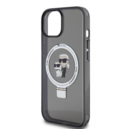 Husa pentru iPhone 15 / iPhone 14 / iPhone 13 - Karl Lagerfeld Hardcase Ring Stand MagSafe (KLHMP15SHMRSKCK) - KarlandChoupette