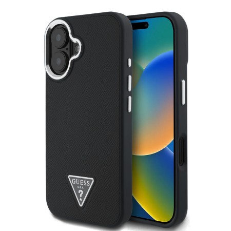 Husa pentru iPhone 16 - Guess Grained Triangle MagSafe (GUHMP16SPGTSPSK) - Black