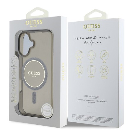 Husa pentru iPhone 16 - Guess IML Glitter Circle MagSafe (GUHMP16SHFGEREK) - Black