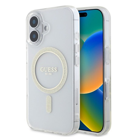 Husa pentru iPhone 16 Pro - Guess IML Glitter Circle MagSafe (GUHMP16LHFGERET) - Clear