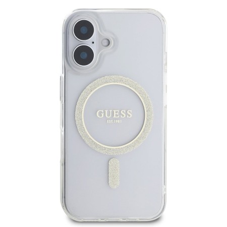 Husa pentru iPhone 16 Pro - Guess IML Glitter Circle MagSafe (GUHMP16LHFGERET) - Clear