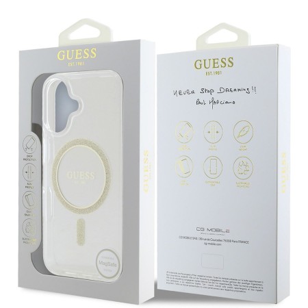 Husa pentru iPhone 16 Pro - Guess IML Glitter Circle MagSafe (GUHMP16LHFGERET) - Clear