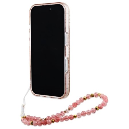 Husa pentru iPhone 16 - Guess IML Flowers Allover Electro With Pearl Strap MagSafe (GUHMP16SHCPOFPP) - Pink