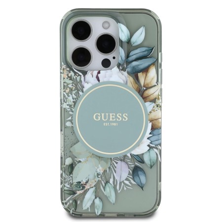 Husa pentru iPhone 16 Pro Max - Guess IML Flower and Tonal Circle MagSafe (GUHMP16XHFWBDCEN) - Green