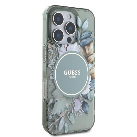 Husa pentru iPhone 16 Pro Max - Guess IML Flower and Tonal Circle MagSafe (GUHMP16XHFWBDCEN) - Green