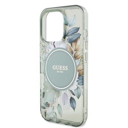 Husa pentru iPhone 16 Pro Max - Guess IML Flower and Tonal Circle MagSafe (GUHMP16XHFWBDCEN) - Green