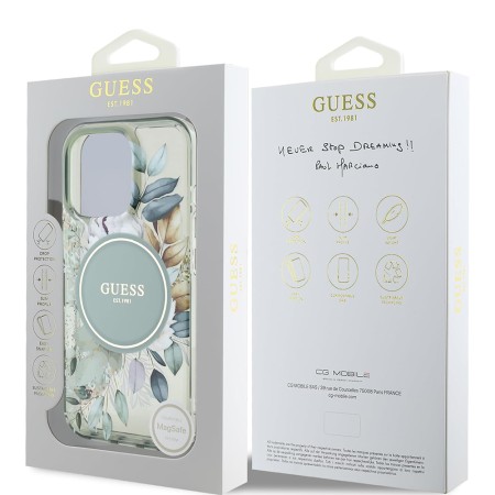 Husa pentru iPhone 16 Pro Max - Guess IML Flower and Tonal Circle MagSafe (GUHMP16XHFWBDCEN) - Green