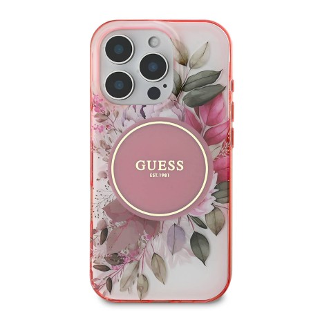 Husa pentru iPhone 16 Pro Max - Guess IML Flower and Tonal Circle MagSafe (GUHMP16XHFWBDCEP) - Pink