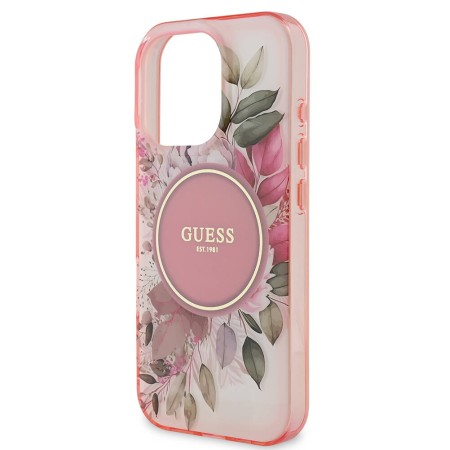 Husa pentru iPhone 16 Pro Max - Guess IML Flower and Tonal Circle MagSafe (GUHMP16XHFWBDCEP) - Pink