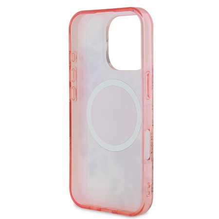 Husa pentru iPhone 16 Pro Max - Guess IML Flower and Tonal Circle MagSafe (GUHMP16XHFWBDCEP) - Pink