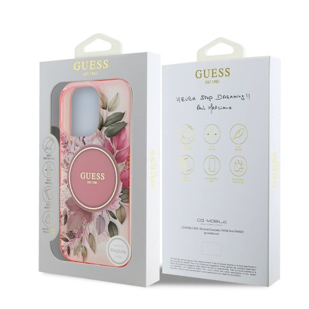 Husa pentru iPhone 16 Pro Max - Guess IML Flower and Tonal Circle MagSafe (GUHMP16XHFWBDCEP) - Pink