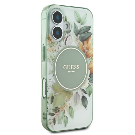 Husa pentru iPhone 16 - Guess IML Flower and Tonal Circle MagSafe (GUHMP16SHFWBDCEN) - Green