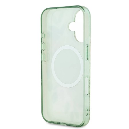 Husa pentru iPhone 16 - Guess IML Flower and Tonal Circle MagSafe (GUHMP16SHFWBDCEN) - Green