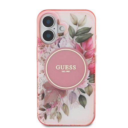 Husa pentru iPhone 16 - Guess IML Flower and Tonal Circle MagSafe (GUHMP16SHFWBDCEP) - Pink