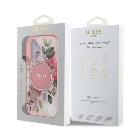 Husa pentru iPhone 16 - Guess IML Flower and Tonal Circle MagSafe (GUHMP16SHFWBDCEP) - Pink