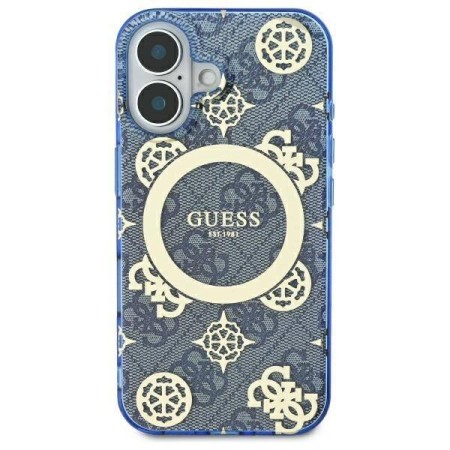 Husa pentru iPhone 16 - Guess IML Peony On 4G Background MagSafe (GUHMP16SH4PYEEB) - Blue