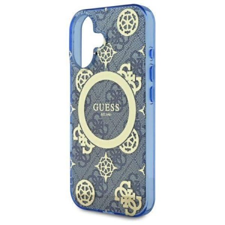 Husa pentru iPhone 16 - Guess IML Peony On 4G Background MagSafe (GUHMP16SH4PYEEB) - Blue