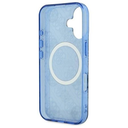 Husa pentru iPhone 16 - Guess IML Peony On 4G Background MagSafe (GUHMP16SH4PYEEB) - Blue