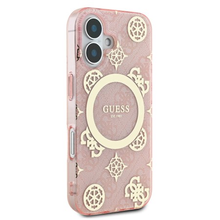 Husa pentru iPhone 16 - Guess IML Peony On 4G Background MagSafe (GUHMP16SH4PYEEP) - Pink