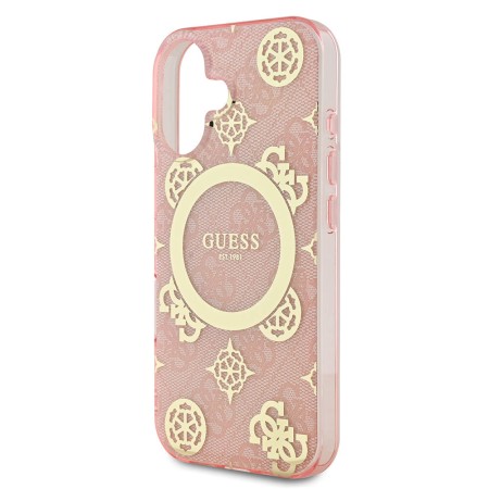 Husa pentru iPhone 16 - Guess IML Peony On 4G Background MagSafe (GUHMP16SH4PYEEP) - Pink