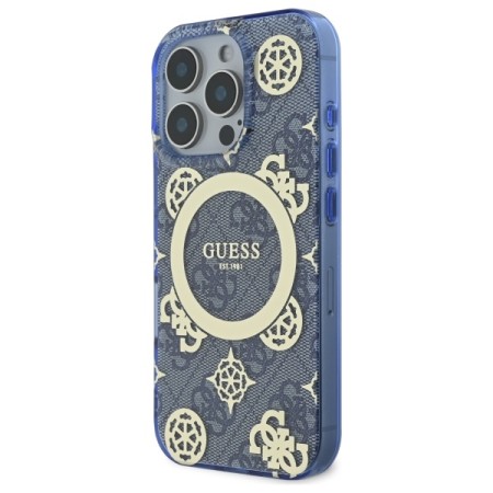 Husa pentru iPhone 16 Pro - Guess IML Peony On 4G Background MagSafe (GUHMP16LH4PYEEB) - Blue