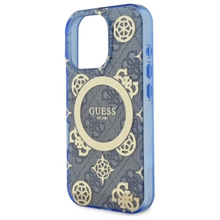 Husa pentru iPhone 16 Pro - Guess IML Peony On 4G Background MagSafe (GUHMP16LH4PYEEB) - Blue