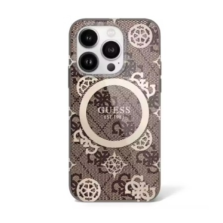 Husa pentru iPhone 16 Pro - Guess IML Peony On 4G Background MagSafe (GUHMP16LH4PYEEW) - Brown