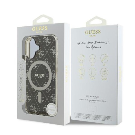 Husa pentru iPhone 16 - Guess IML 4G Background MagSafe (GUHMP16SH4DTEW) - Brown