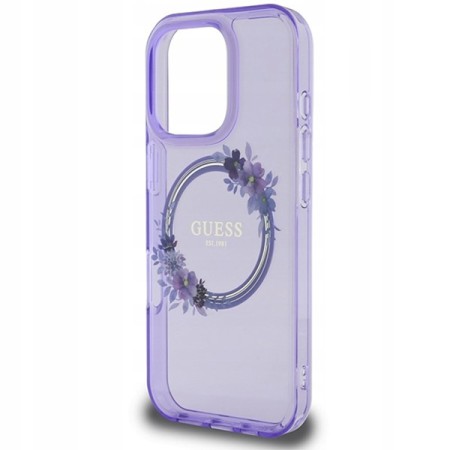 Husa pentru iPhone 16 Pro Max - Guess IML Flowers Wreath MagSafe (GUHMP16XHFWFCU) - Purple