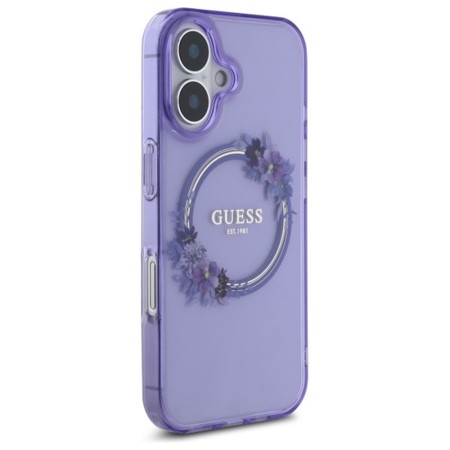 Husa pentru iPhone 16 - Guess IML Flowers Wreath MagSafe (GUHMP16SHFWFCU) - Purple