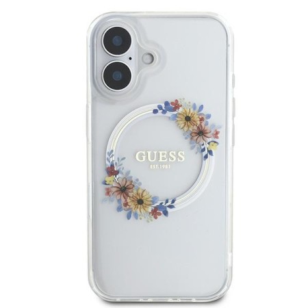 Husa pentru iPhone 16 Plus - Guess IML Flowers Wreath MagSafe (GUHMP16MHFWFCT) - Clear