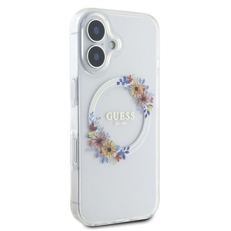 Husa pentru iPhone 16 Plus - Guess IML Flowers Wreath MagSafe (GUHMP16MHFWFCT) - Clear