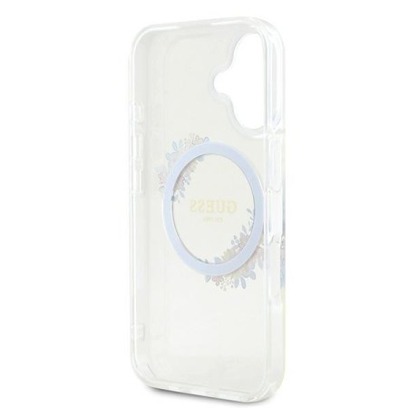 Husa pentru iPhone 16 Plus - Guess IML Flowers Wreath MagSafe (GUHMP16MHFWFCT) - Clear