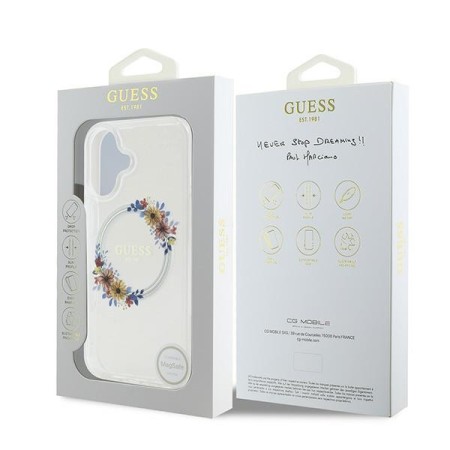 Husa pentru iPhone 16 Plus - Guess IML Flowers Wreath MagSafe (GUHMP16MHFWFCT) - Clear