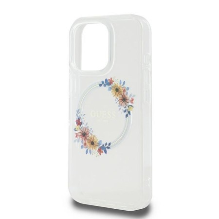 Husa pentru iPhone 16 Pro - Guess IML Flowers Wreath MagSafe (GUHMP16LHFWFCT) - Clear