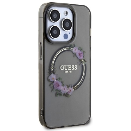 Husa pentru iPhone 15 Pro Max - Guess IML Flowers Wreath MagSafe (GUHMP15XHFWFCK) - Black