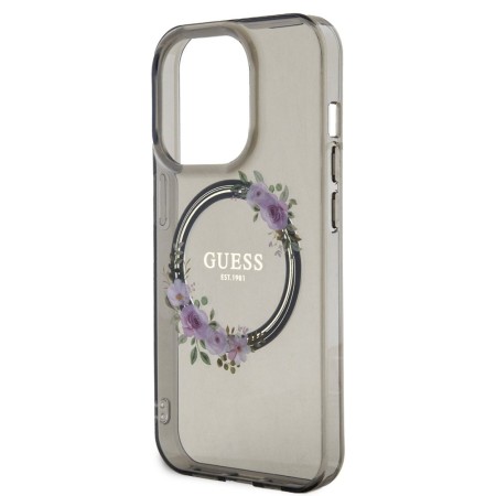 Husa pentru iPhone 15 Pro Max - Guess IML Flowers Wreath MagSafe (GUHMP15XHFWFCK) - Black