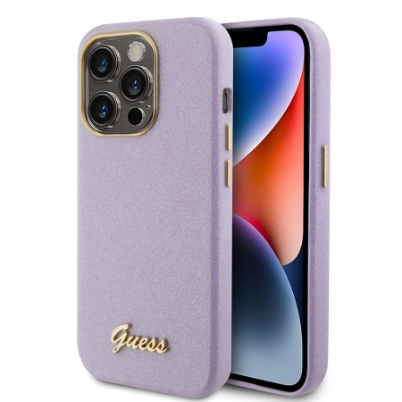 Husa pentru iPhone 15 Pro - Guess Glitter Glossy Script (GUHCP15LPGMCSL) - Light Purple