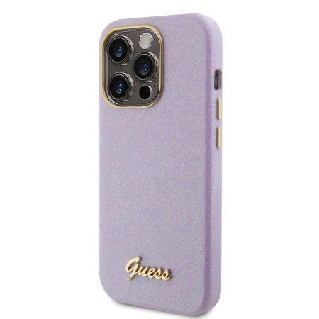 Husa pentru iPhone 15 Pro - Guess Glitter Glossy Script (GUHCP15LPGMCSL) - Light Purple