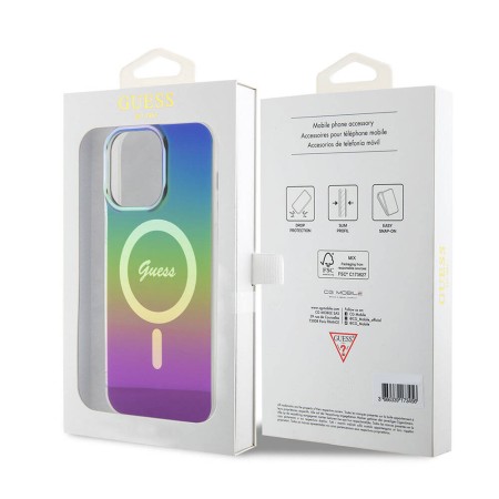 Husa pentru iPhone 15 Pro - Guess IML Iridescent MagSafe (GUHMP15LHITSK) - Rainbow