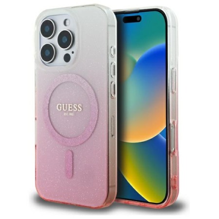 Husa pentru iPhone 16 Pro Max - Guess IML Glitter Gradient MagSafe (GUHMP16XHGRCELP) - Pink